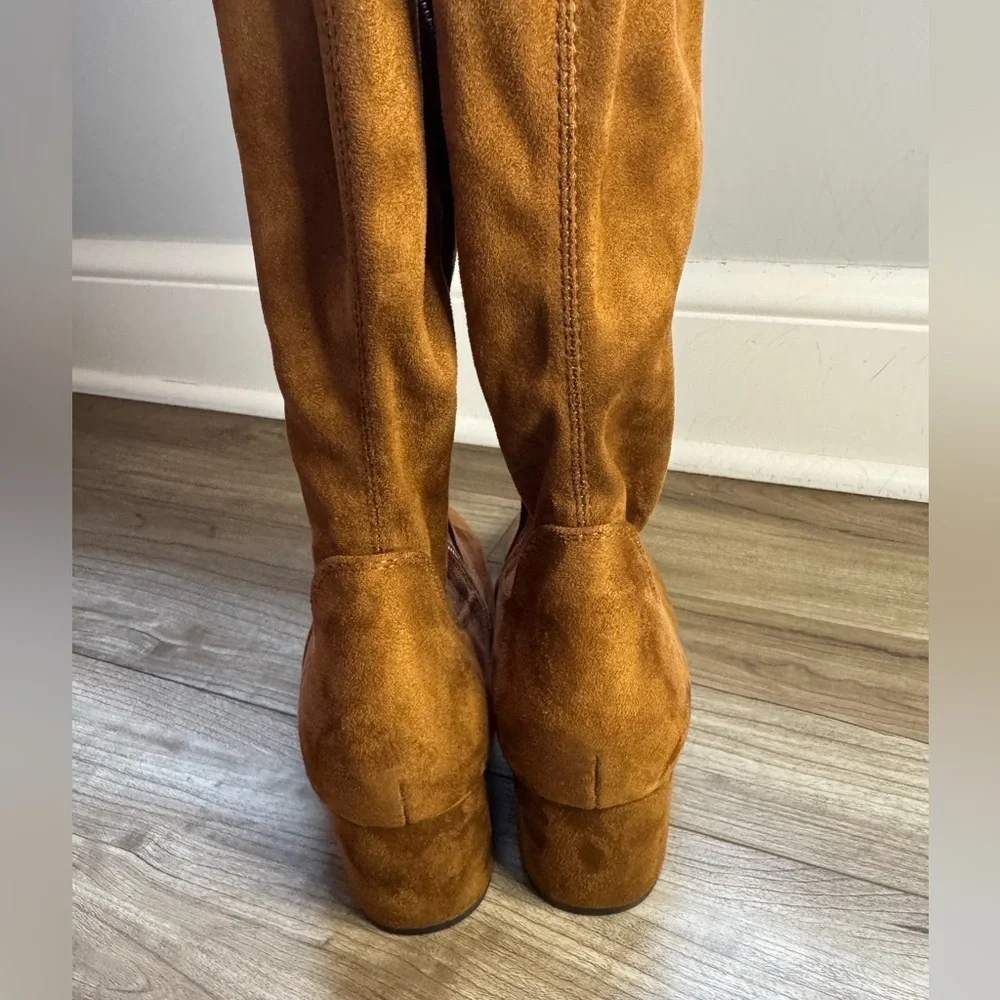 DREAM PAIRS Laurence Chunky Heel Thigh High Boots Brown-Suede Size 9